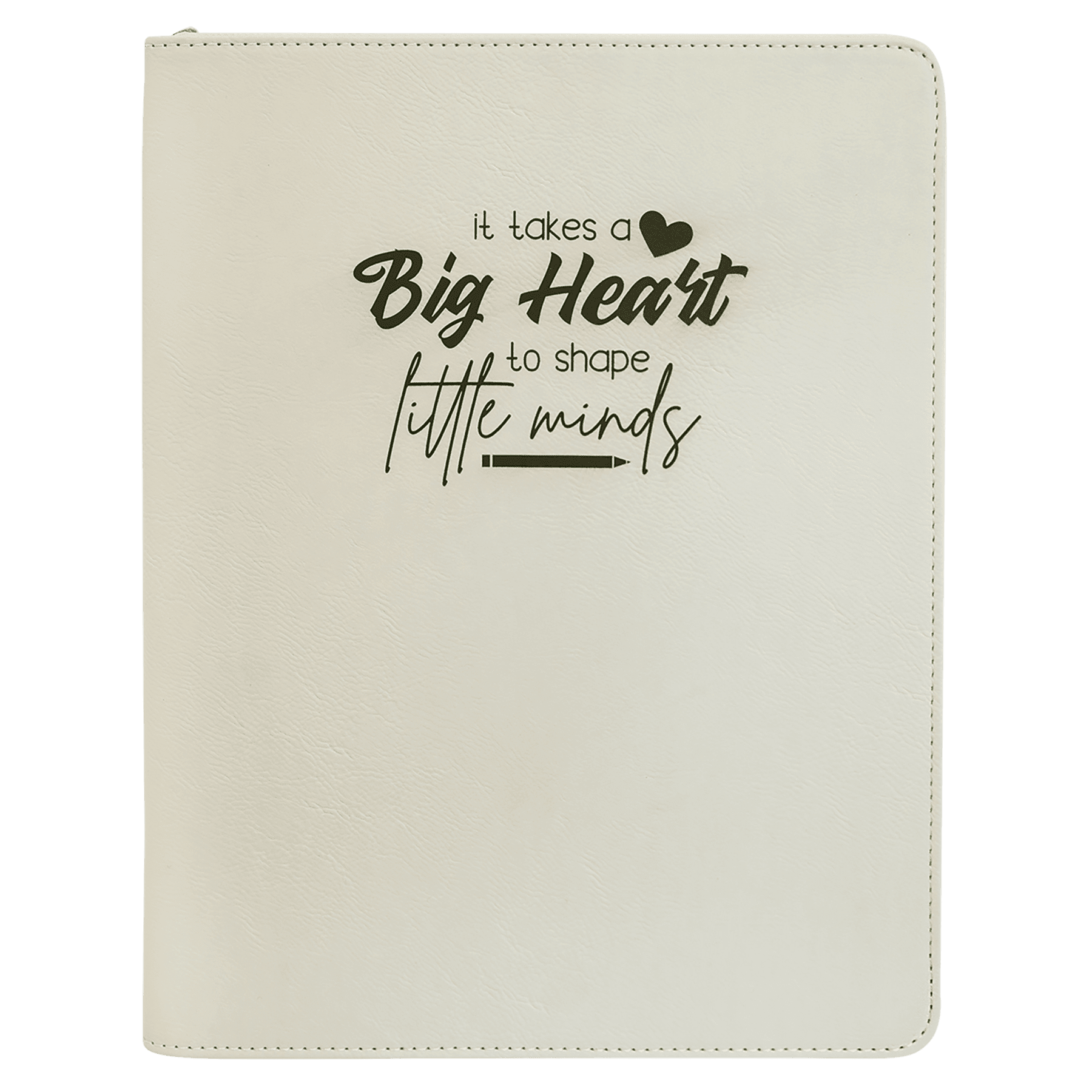 9.5" x 12" White w/Zipper Leatherette Portfolio w/Notepad