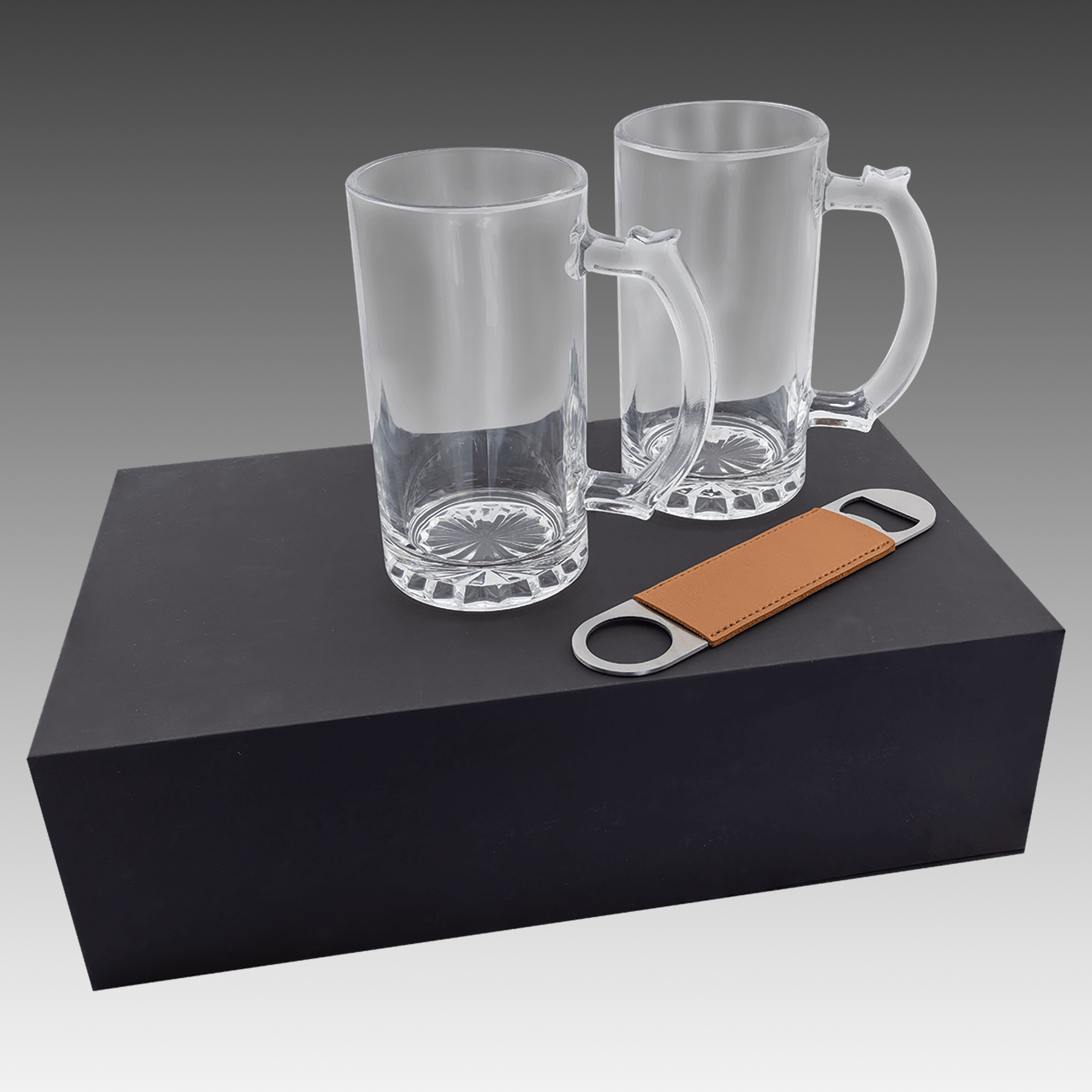 LazerBurst Beer Set w/2 14 oz. Mugs and 1 Rawhide Opener