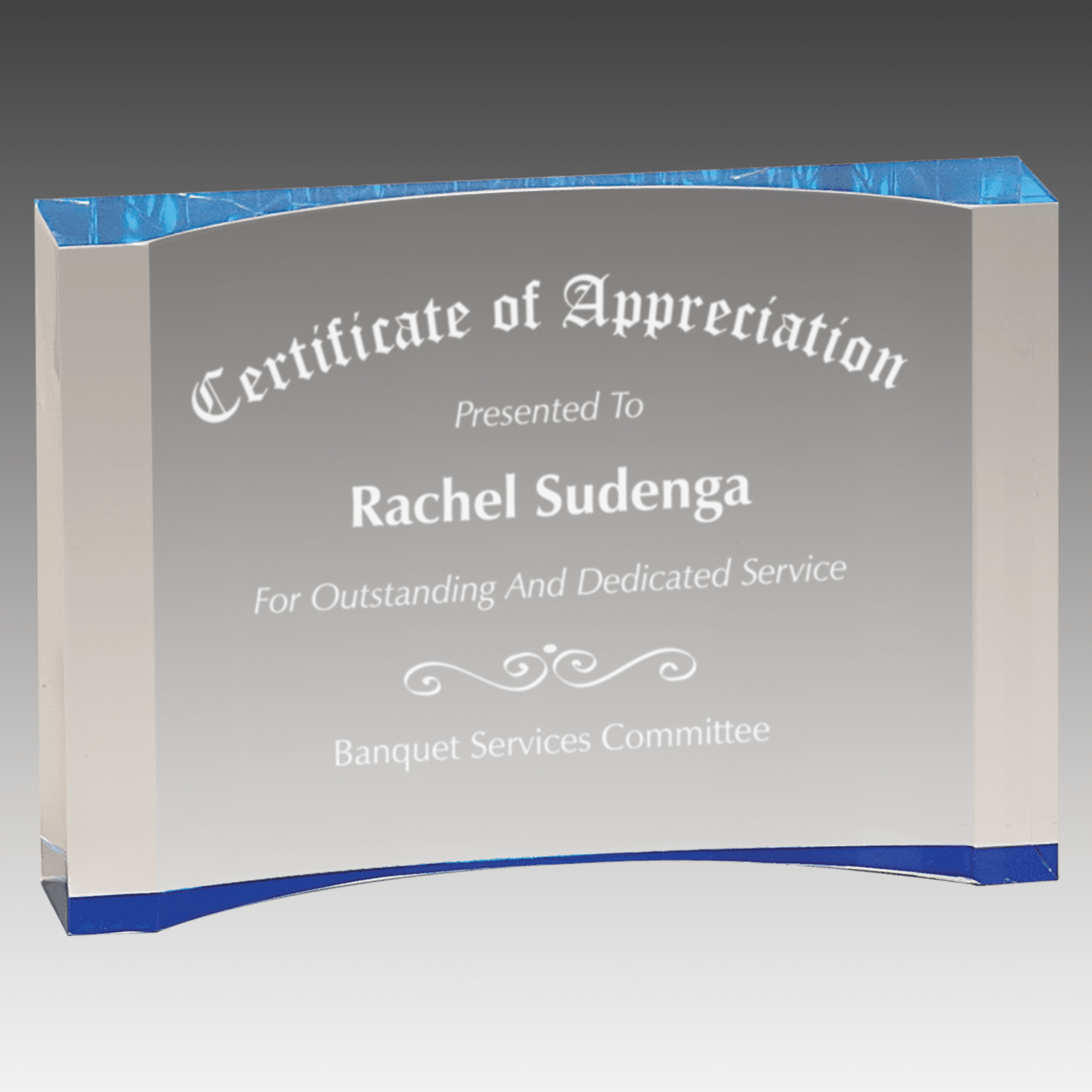 5" x 3.5" Blue 1" Thick Acrylic Crescent