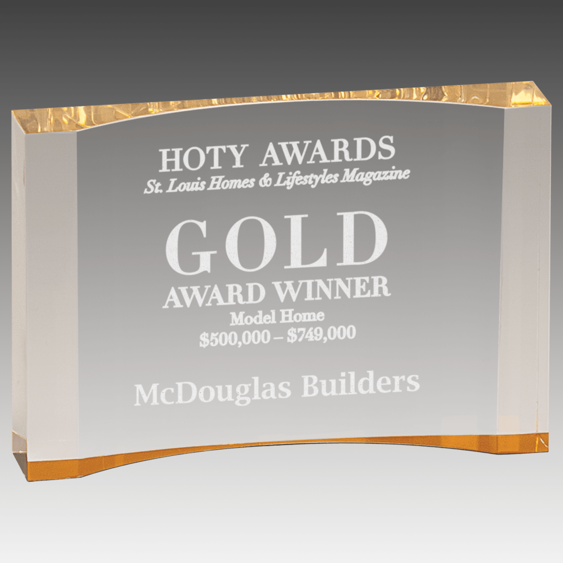 8" x 5.5" Gold 1" Thick Acrylic Crescent