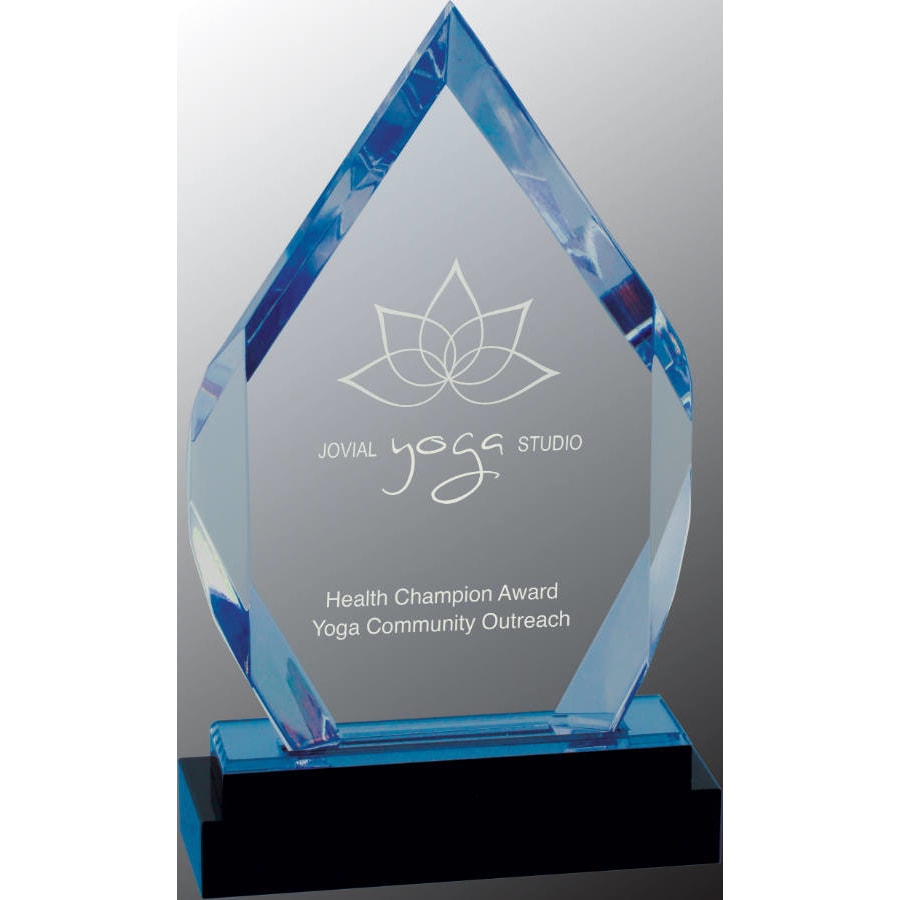 8" Blue Fusion Diamond Impress Acrylic with Black Glass Base