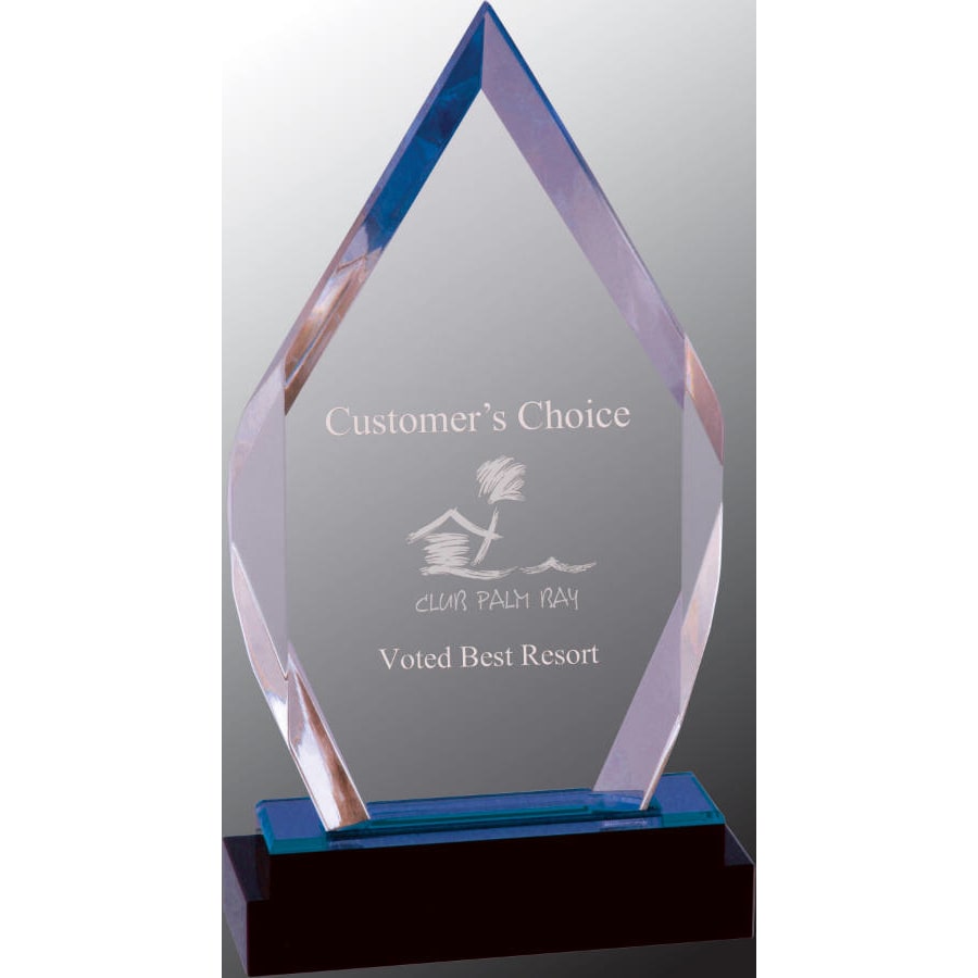 9" Blue Fusion Diamond Impress Acrylic with Black Glass Base