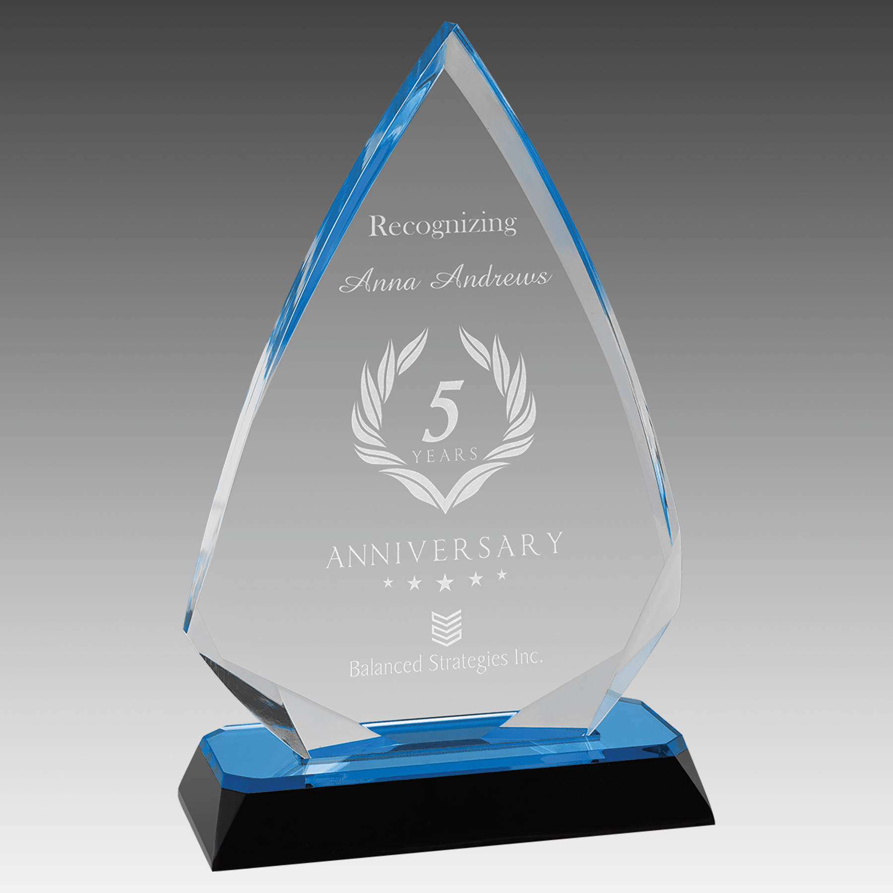 7.75" Blue Arrow Diamond Corner Base Impress Acrylic