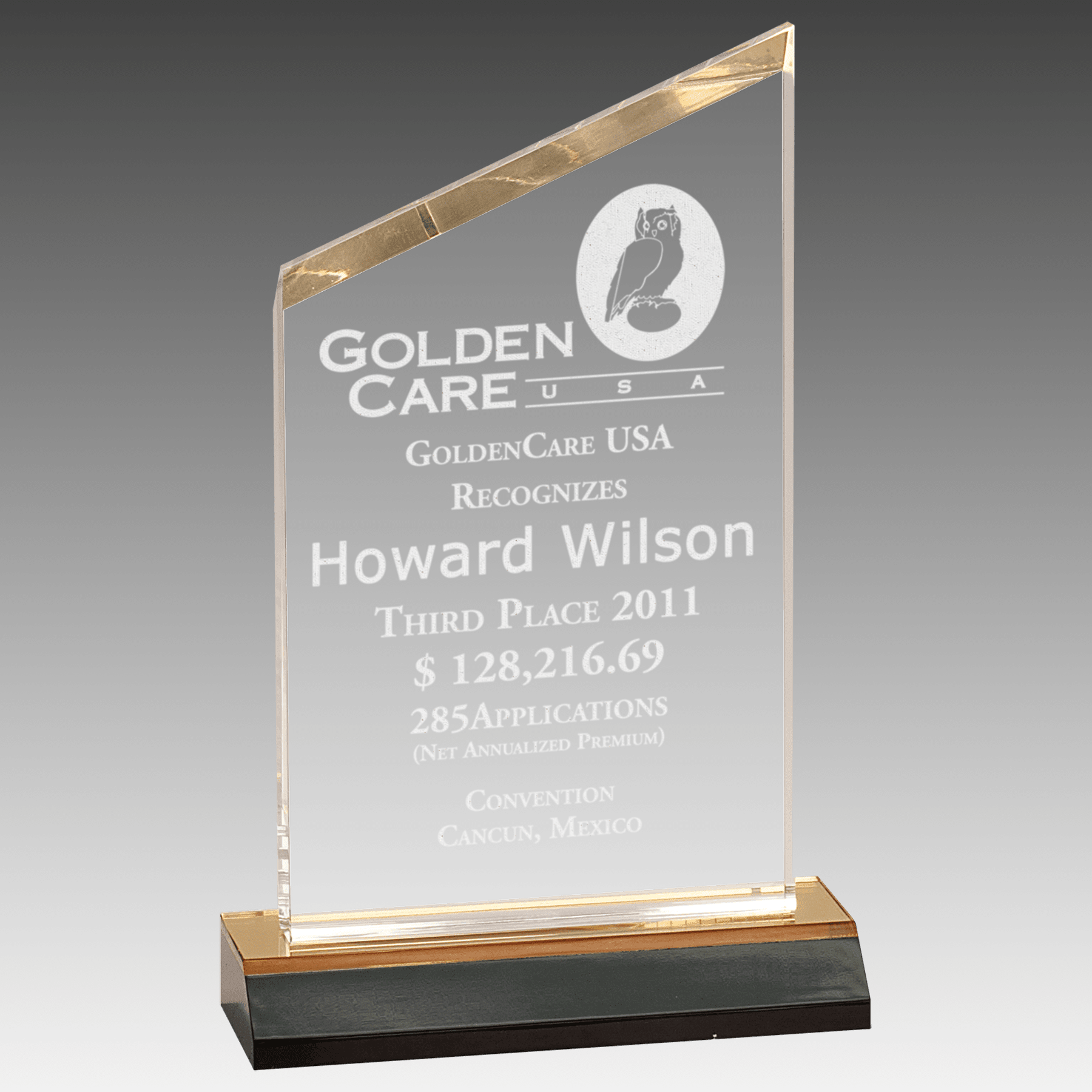 5" x 10" Gold Beveled Peak Acrylic with 6" Gold Mirror Base