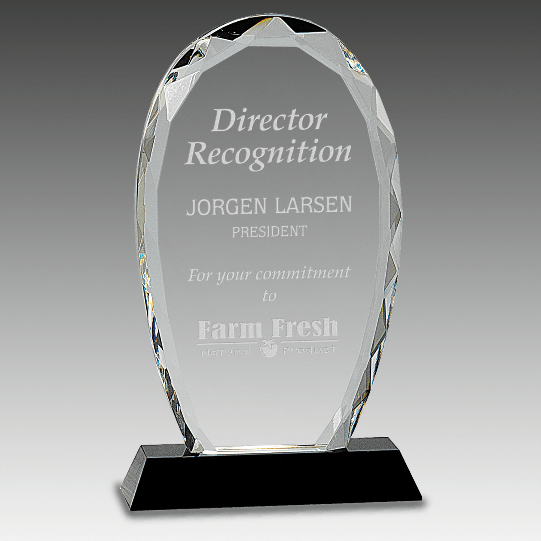 9" Oval Facet Crystal on Black Pedestal Base