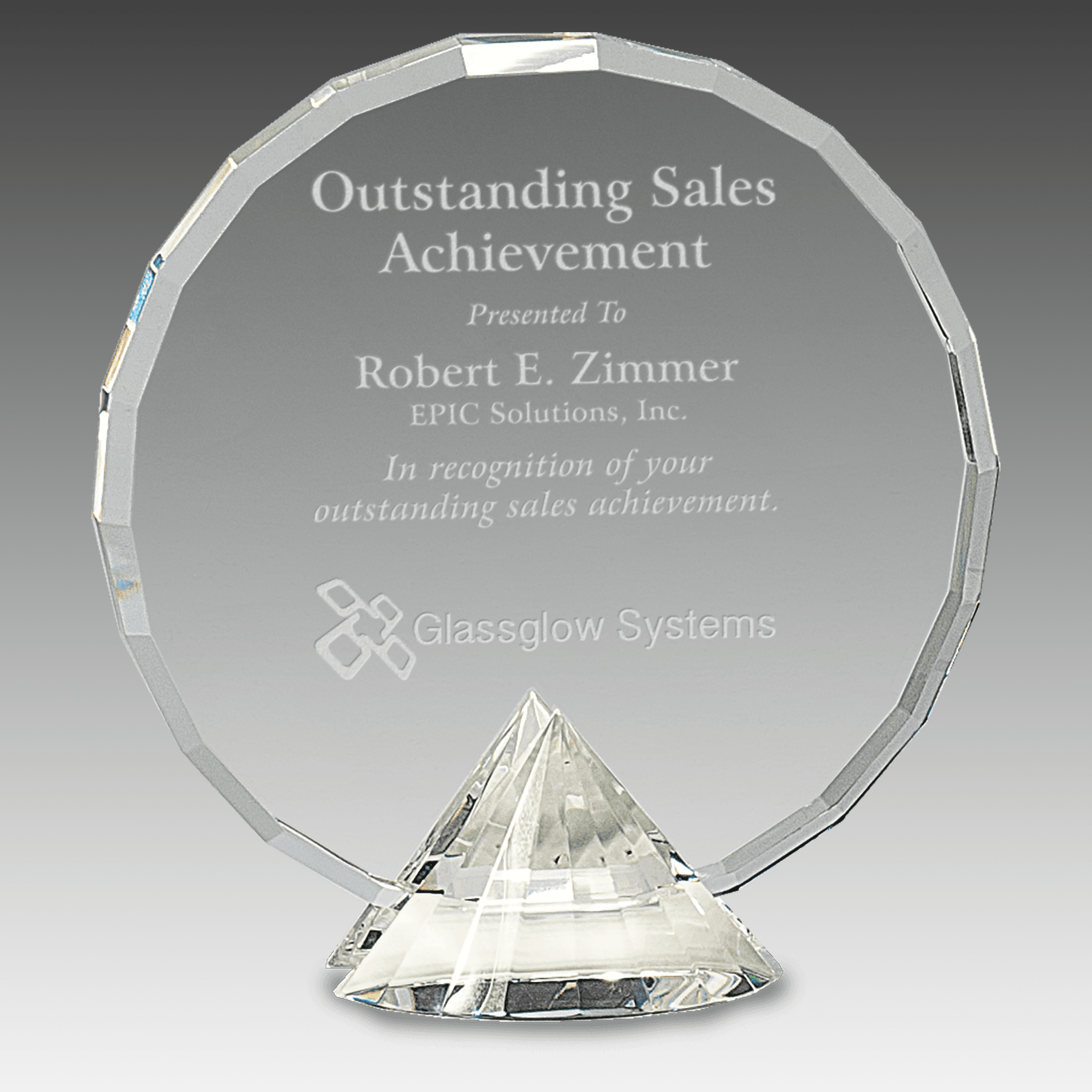 6.5" Clear Round Crystal on Clear Diamond Base