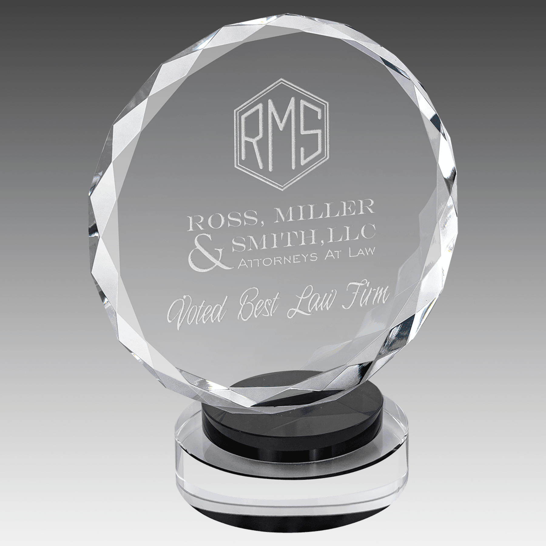 7" Round Facet Crystal on Black & Clear Round Base