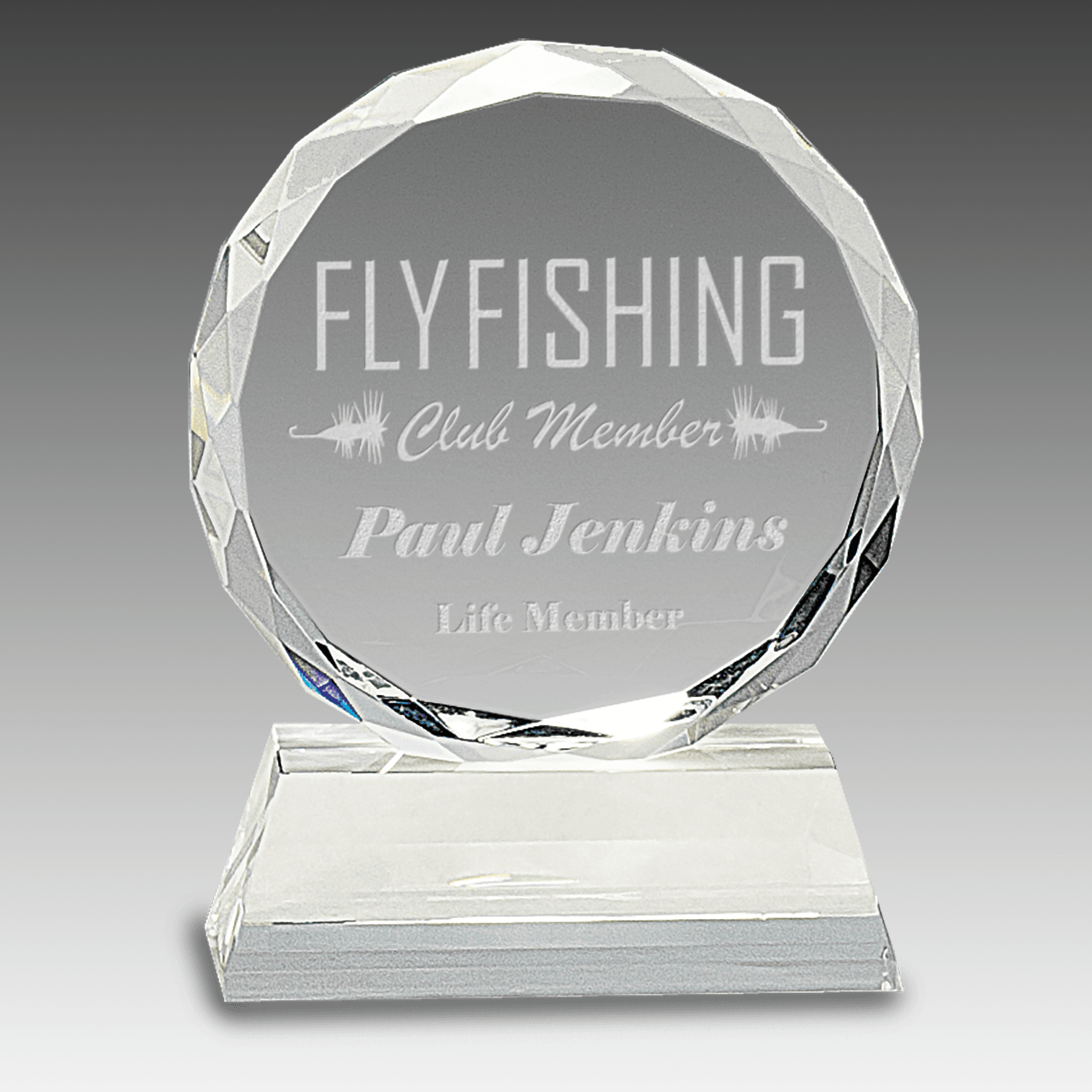 5" Round Facet Crystal on Clear Pedestal Base