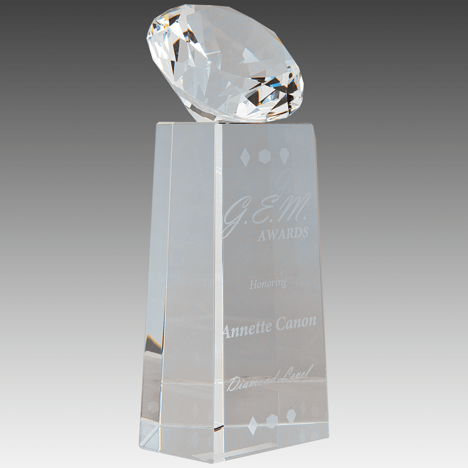 7.75" Crystal Diamond on Clear Crystal Pedestal
