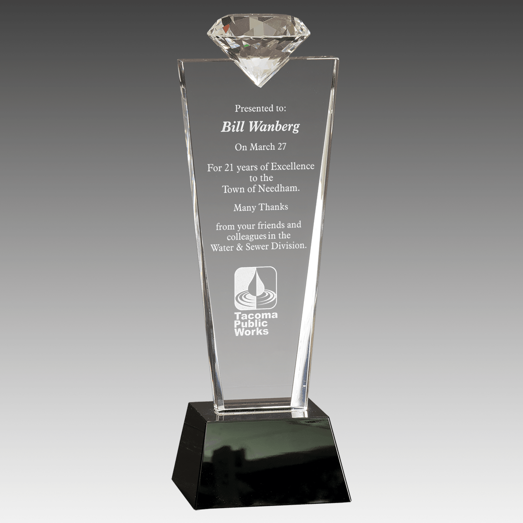 11" Crystal Diamond Top Award on Black Pedestal Base