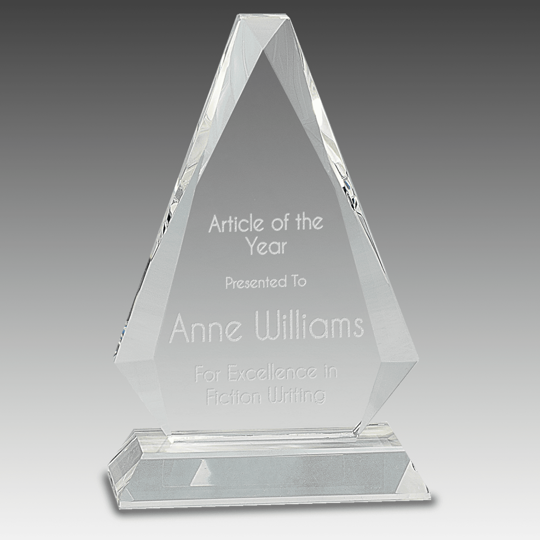 8" Clear Crystal Triangle on Clear Pedestal Base