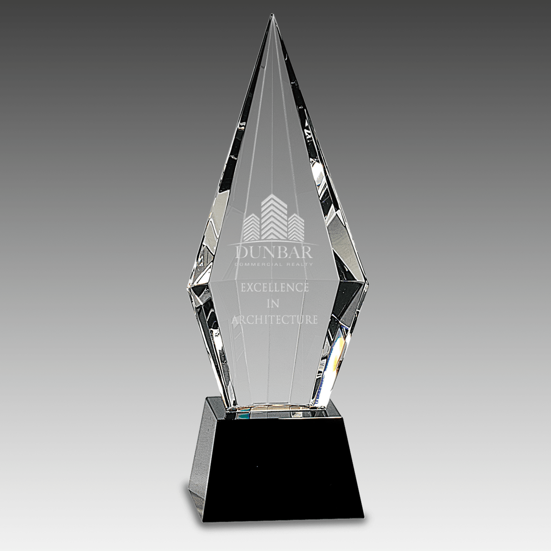 9.5" Obelisk Facet Crystal on Black Pedestal Base