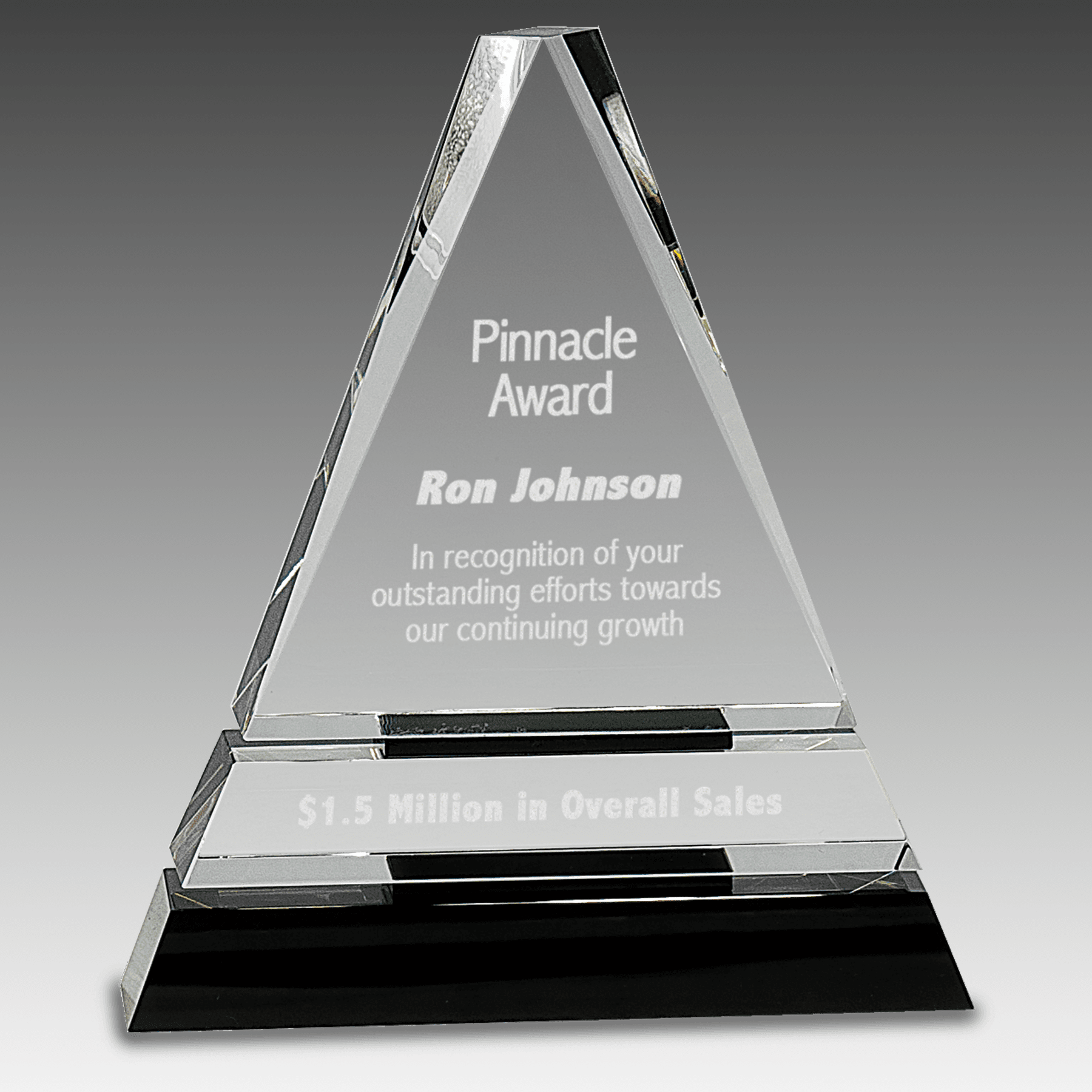 7.75" Clear Crystal Triangle on Black Crystal Pedestal Base