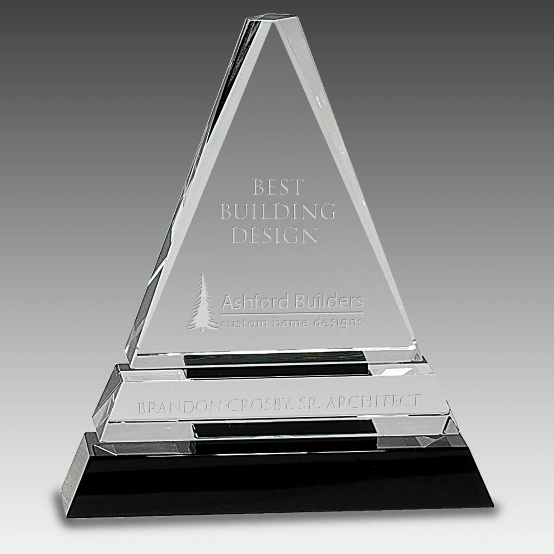 6.5" Clear Crystal Triangle on Black Crystal Pedestal Base