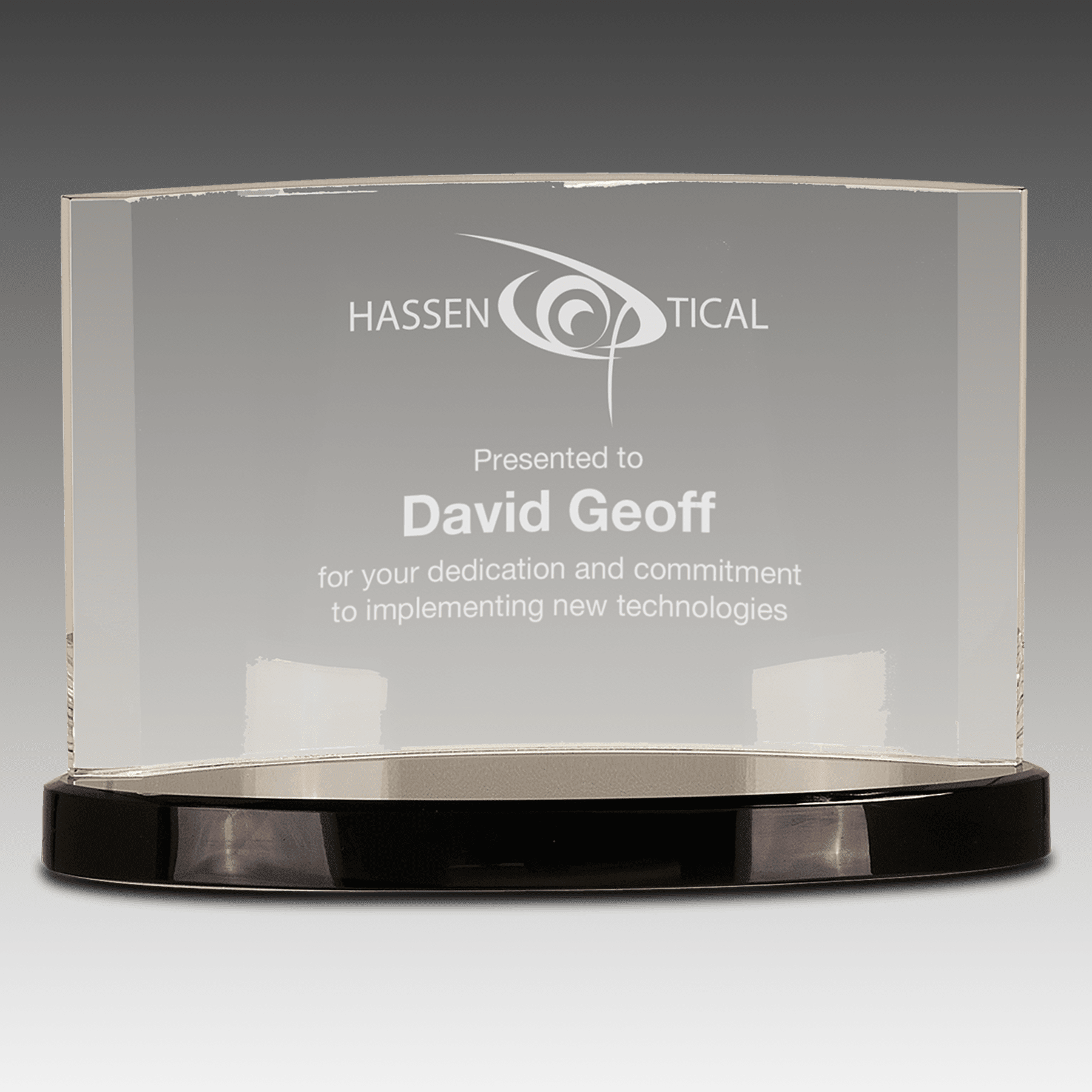 9" x 6" Clear Crystal Crescent on Black Crystal Base