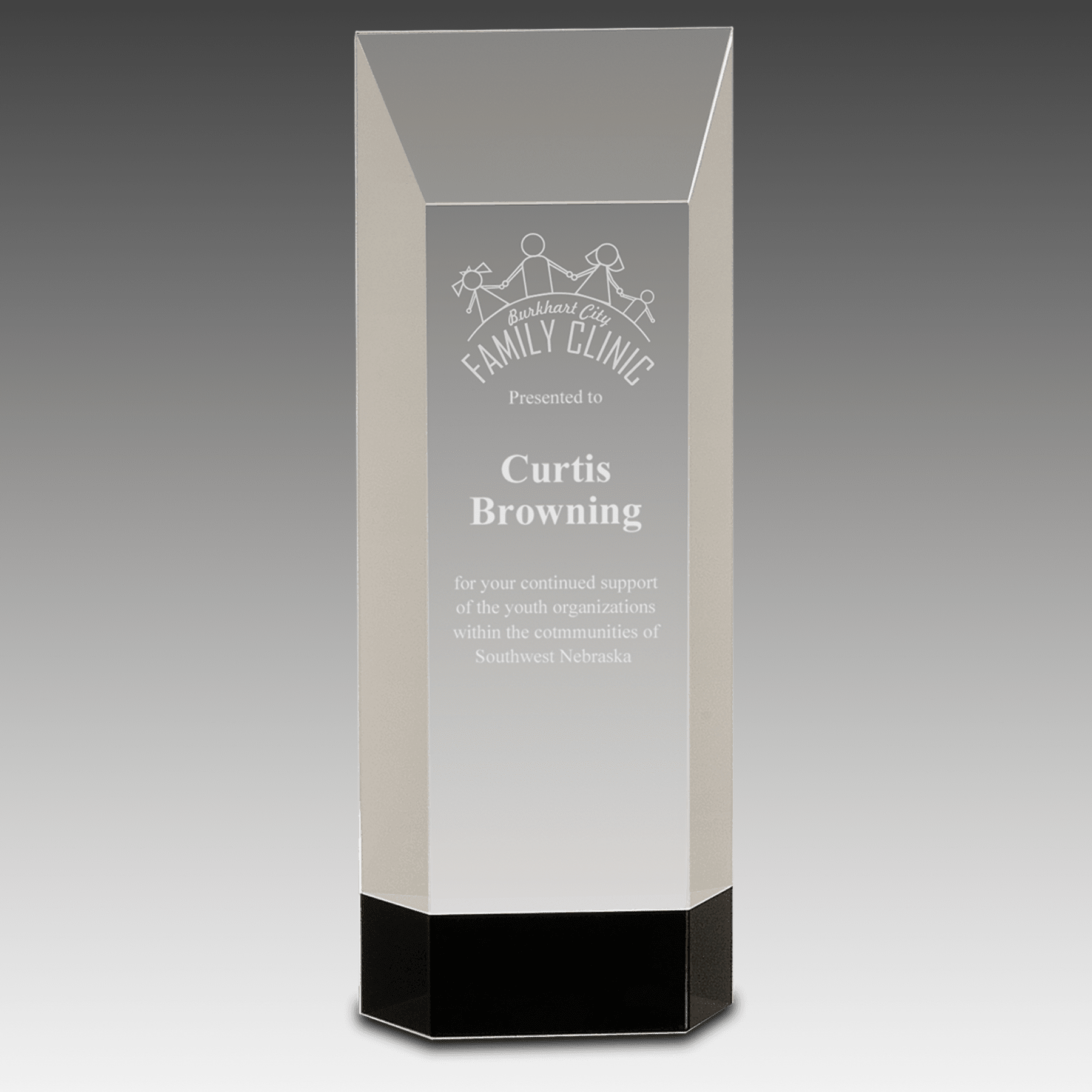 9.5" Clear Crystal Self-Standing Rectangle on Black Base