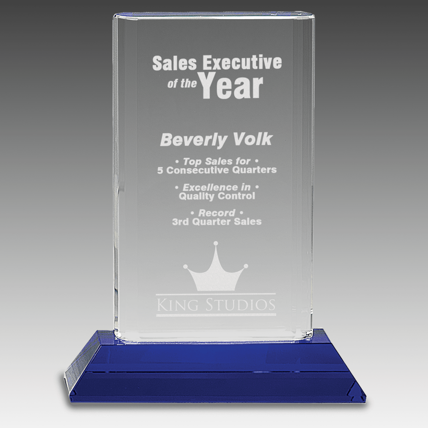 7.75" Crystal Cylinder on Blue Pedestal Base