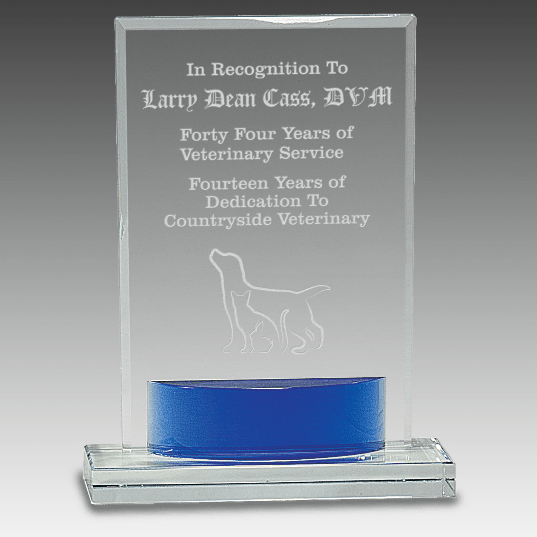 7.75" Crystal Rectangle with Blue Accent