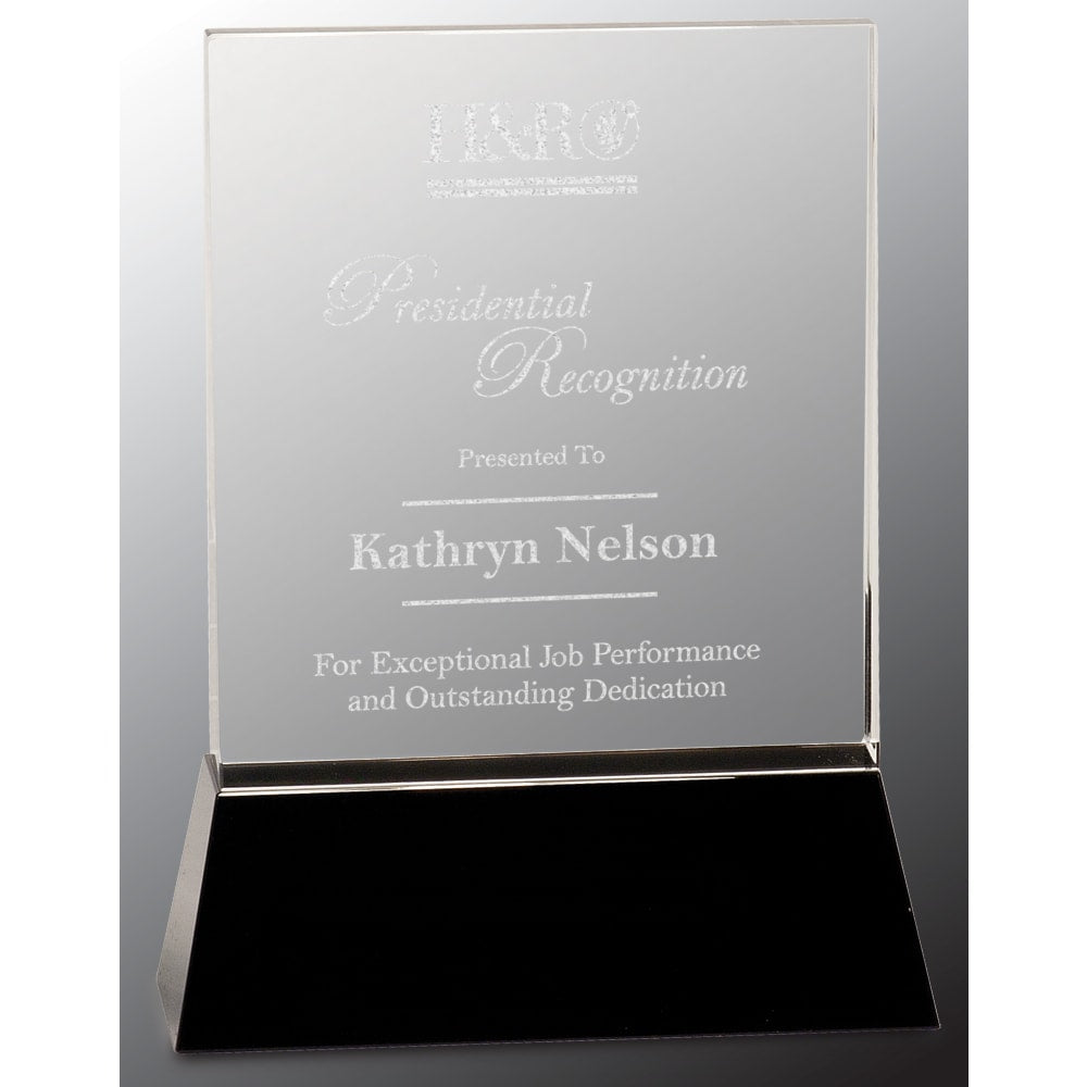 8" Clear Crystal Rectangle Wedge on Black Base