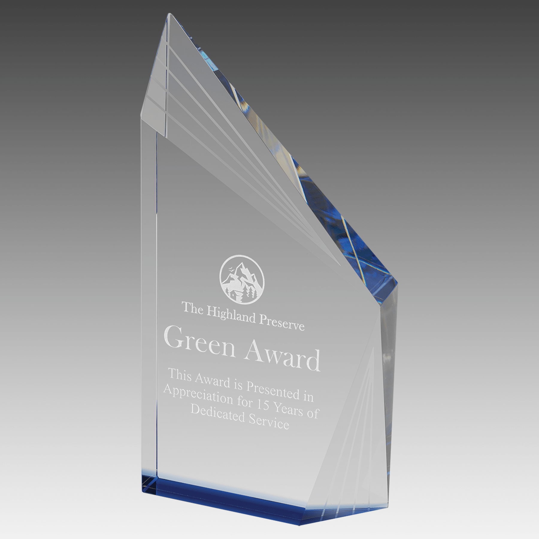 9" Crystal Beveled Peak with Blue Bottom