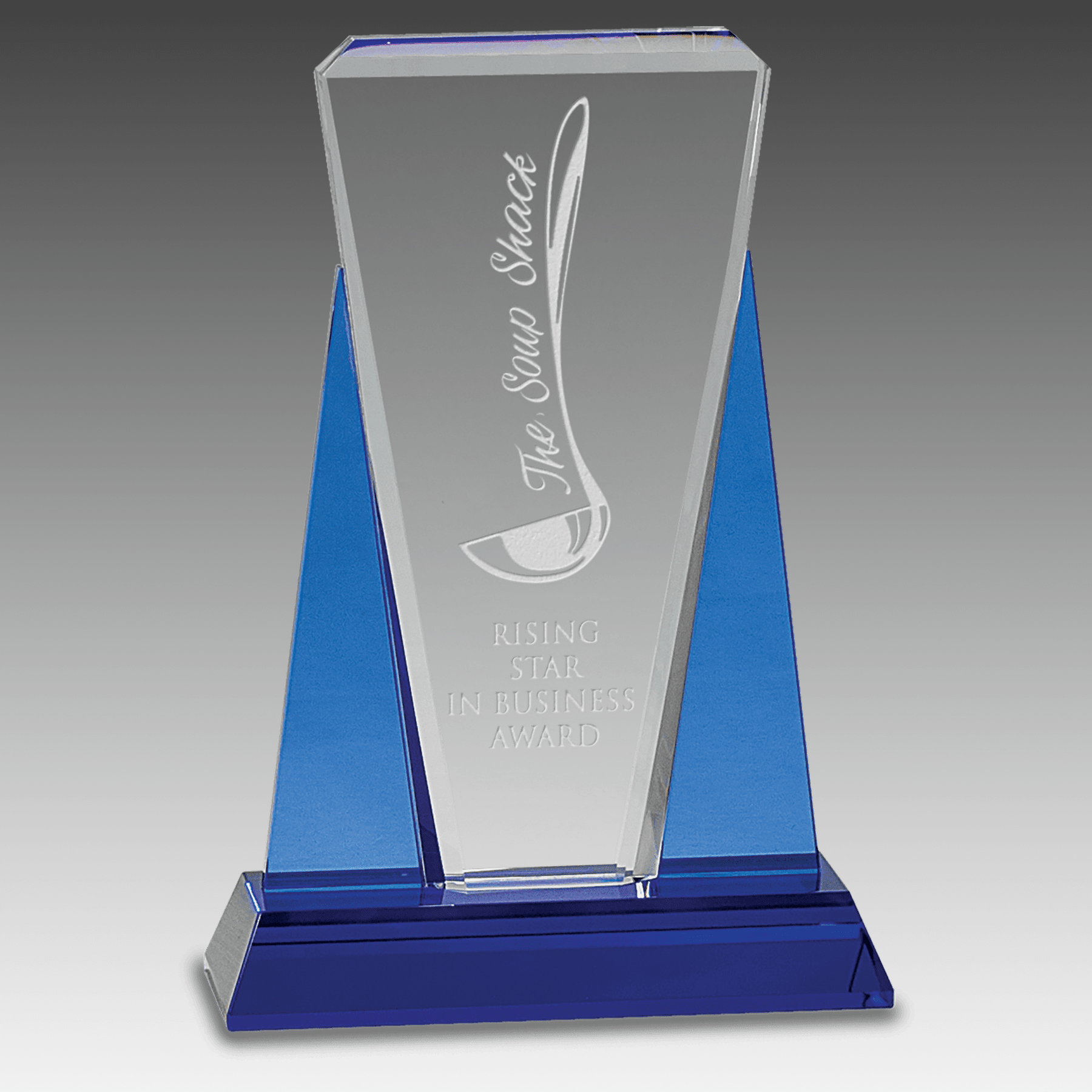 6" x 8.5" Blue/Clear Wedge Crystal on Blue Pedestal Base