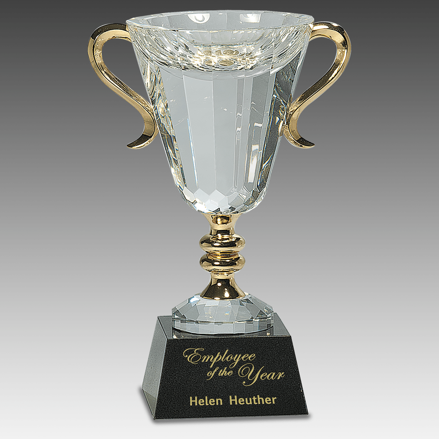 10" Crystal Cup with Gold Handles and Stem