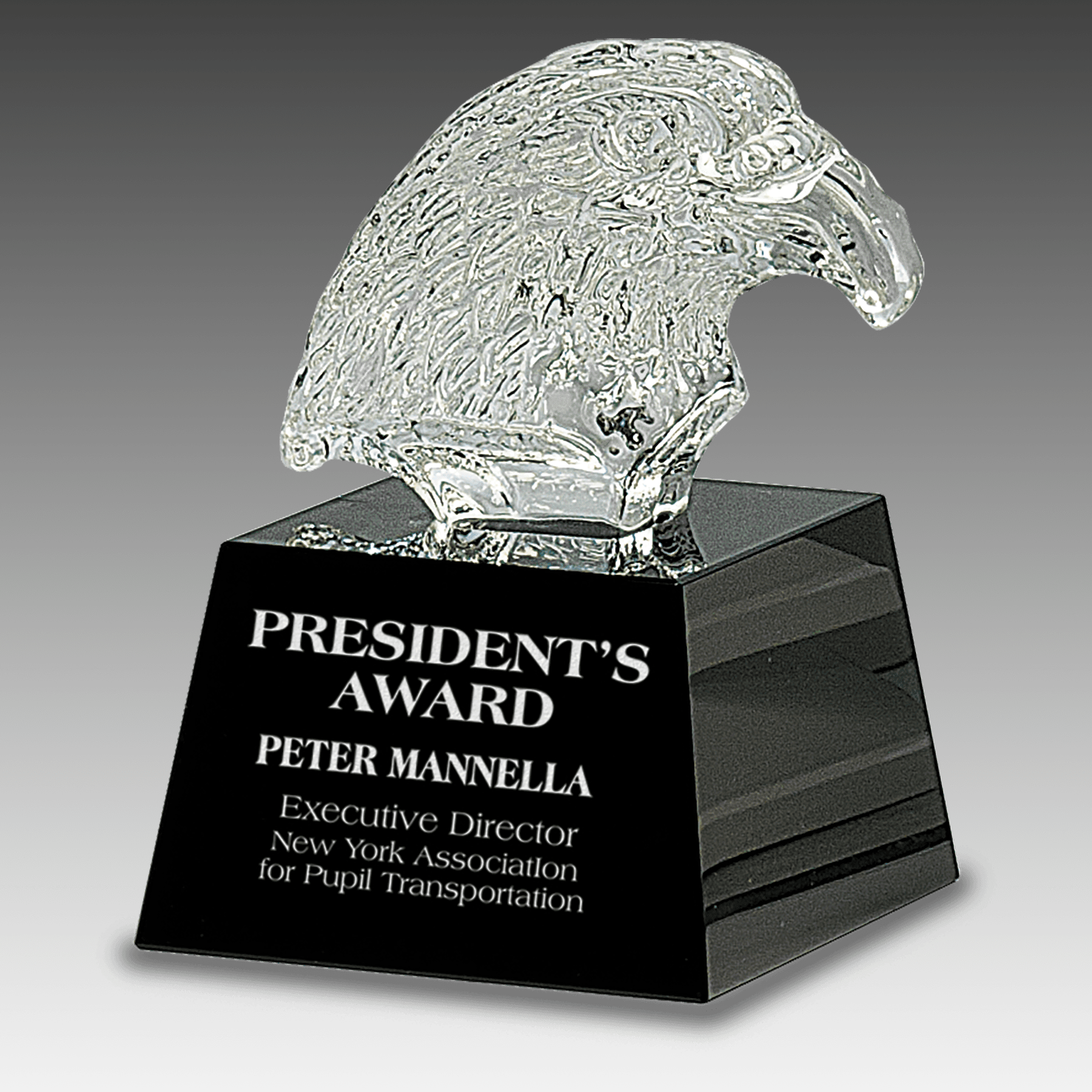 5.75" Clear Crystal Eagle Head on Black Pedestal Base
