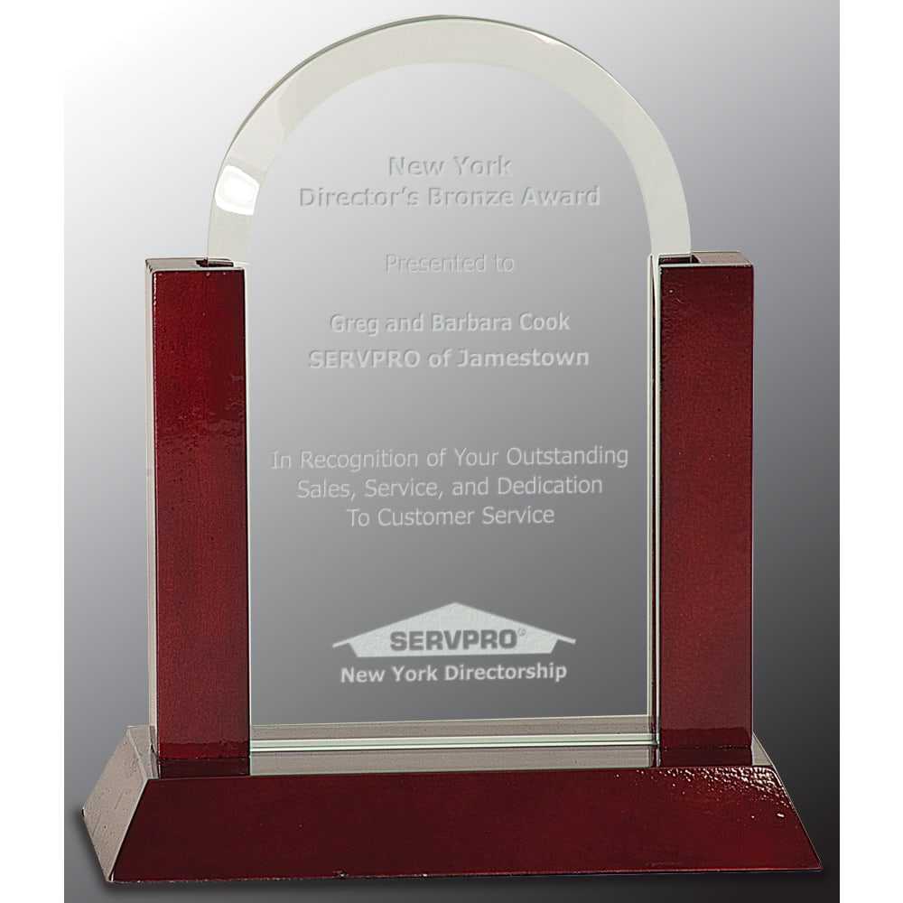 7" Gateway Jade Dome Glass Award with Rosewood Finish Base