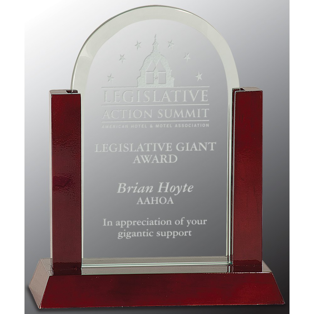 8" Gateway Jade Dome Glass Award with Rosewood Finish Base