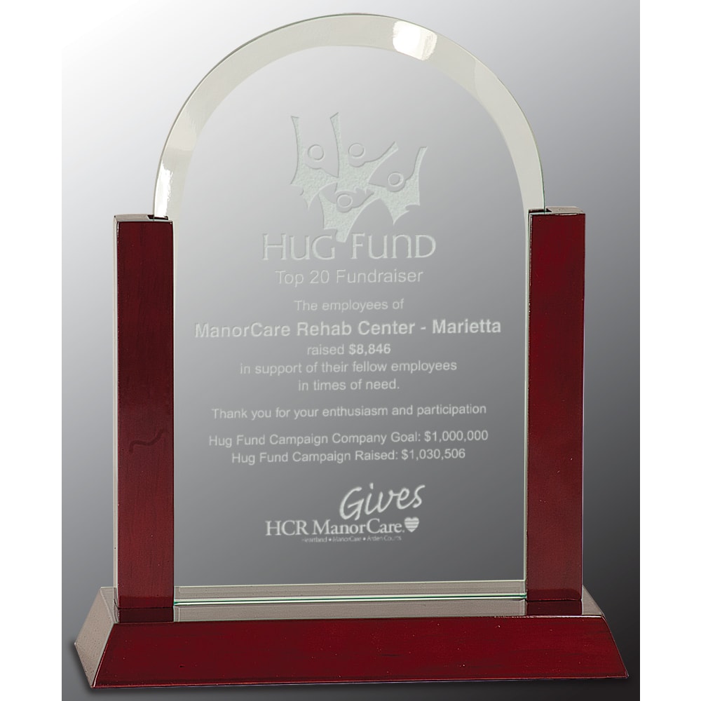 9" Gateway Jade Dome Glass Award with Rosewood Finish Base