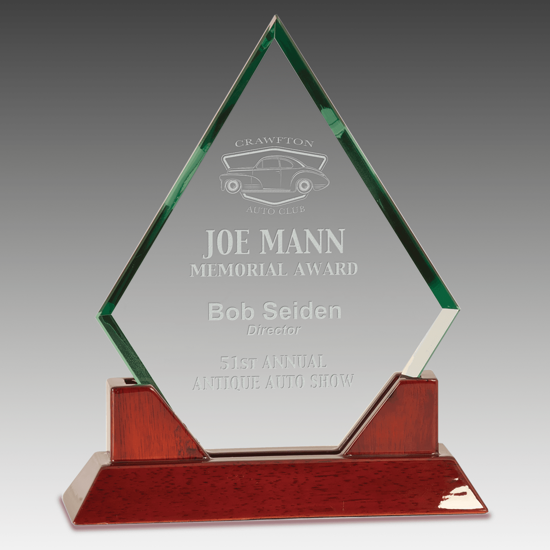 9.5" Jade Diamond Glass with Rosewood Piano Finish Base