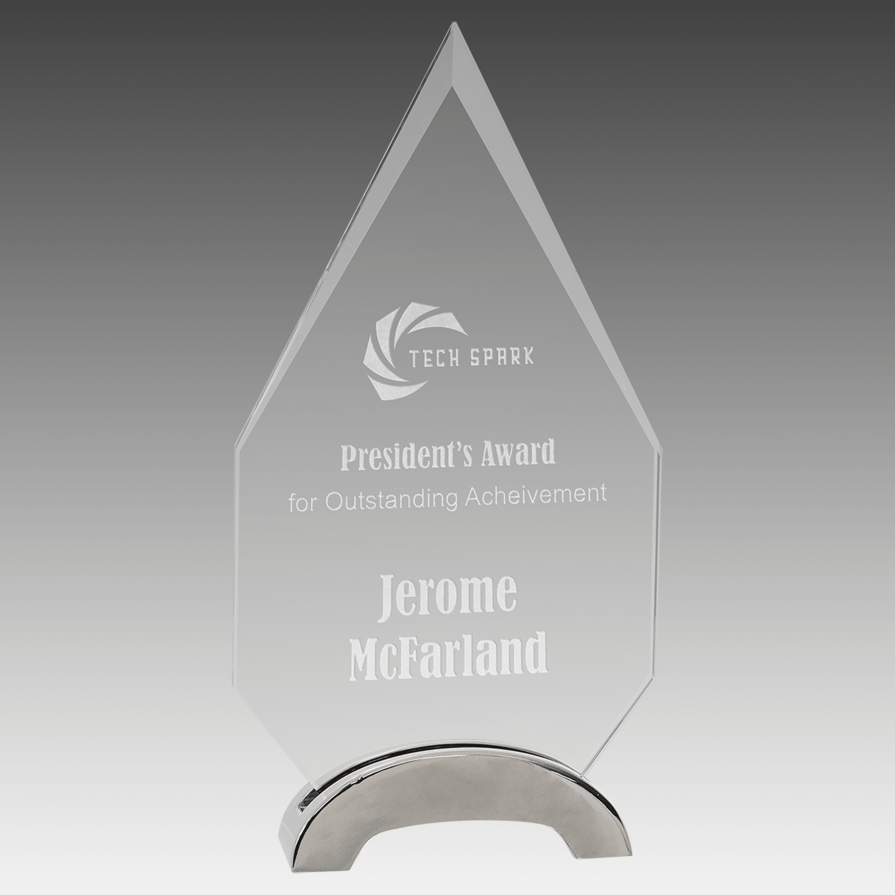 9.25" Diamond Platinum Glass with Arch Metal Base