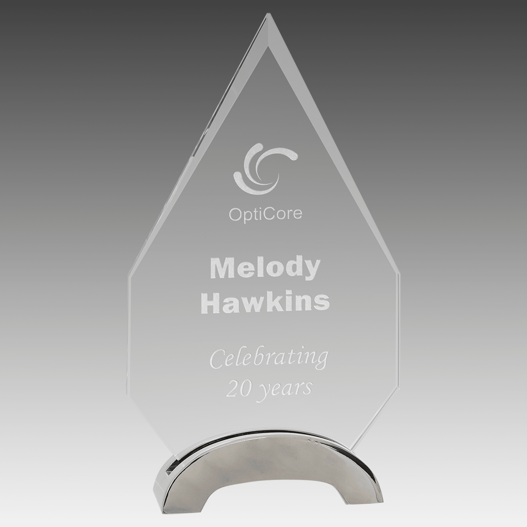 8.5" Diamond Platinum Glass with Arch Metal Base
