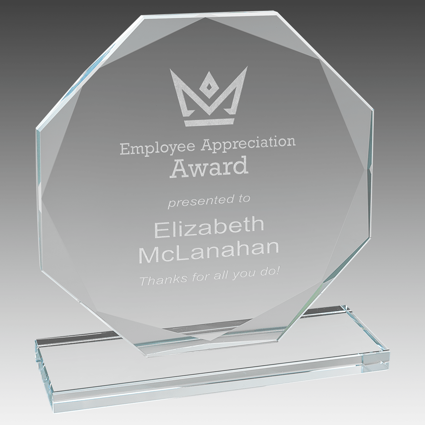 6" Octagon Clear Glass Award