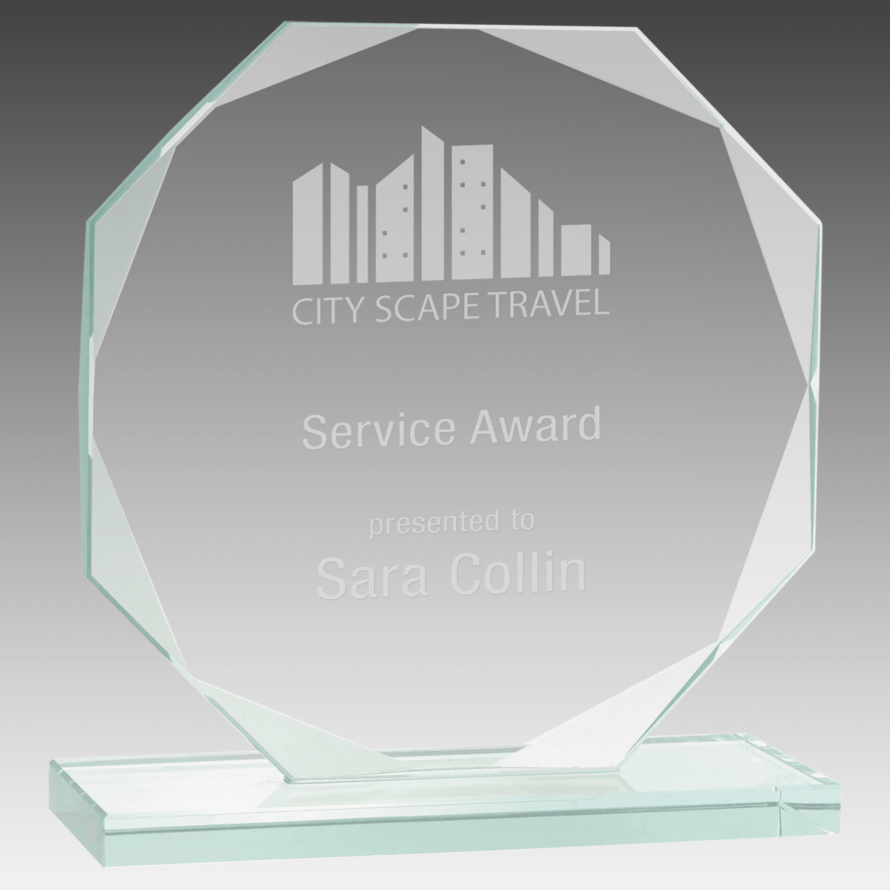 7.5" Octagon Jade Glass Award