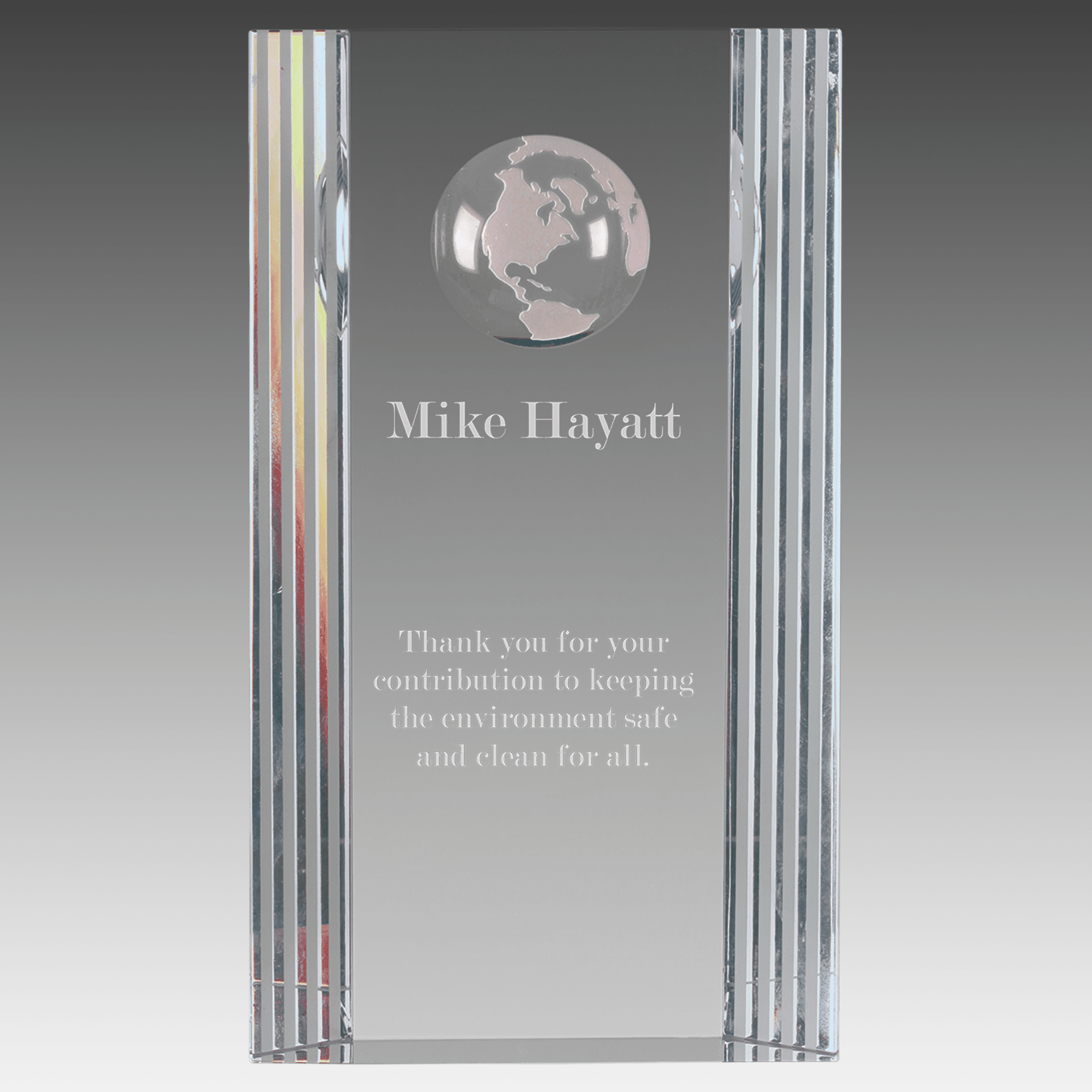 7.75" Clear Crystal Rectangle with Globe Etching