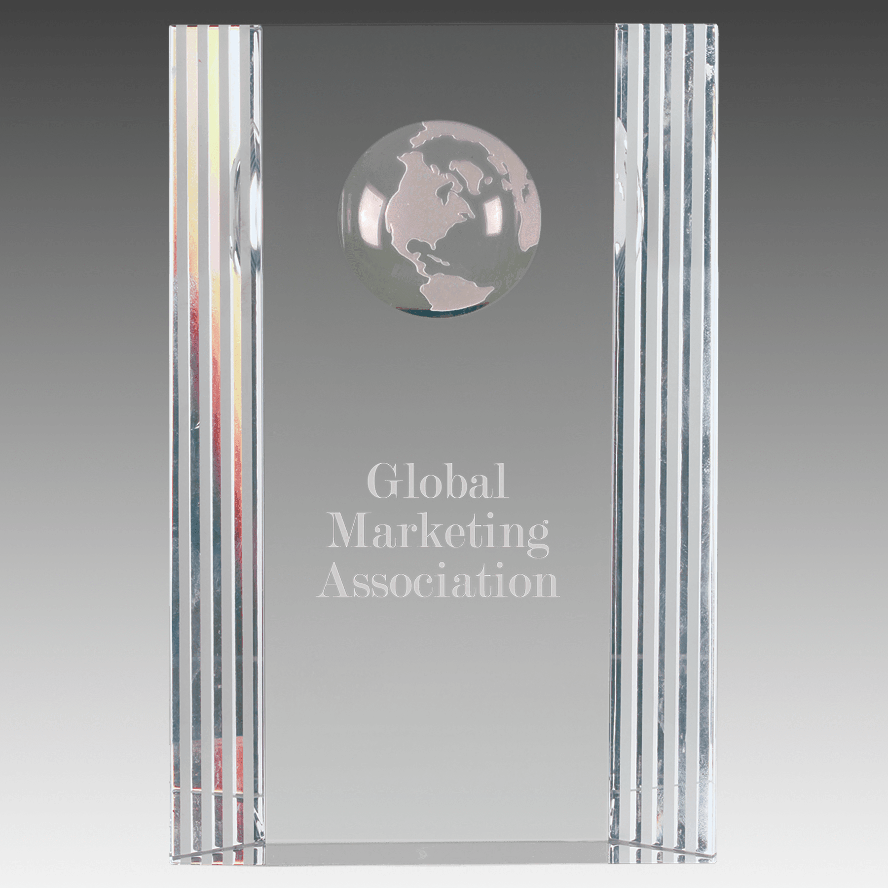 6.5" Clear Crystal Rectangle with Globe Etching