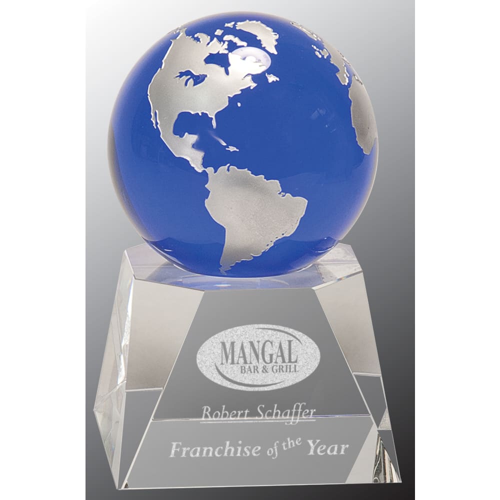 6.5" Blue Crystal Globe on Clear Crystal Base