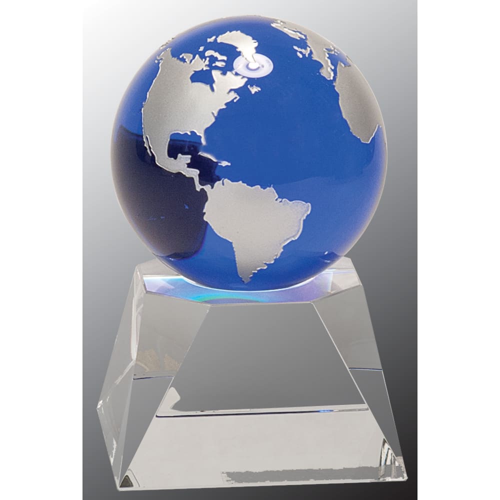 5" Blue Crystal Globe on Clear Crystal Base