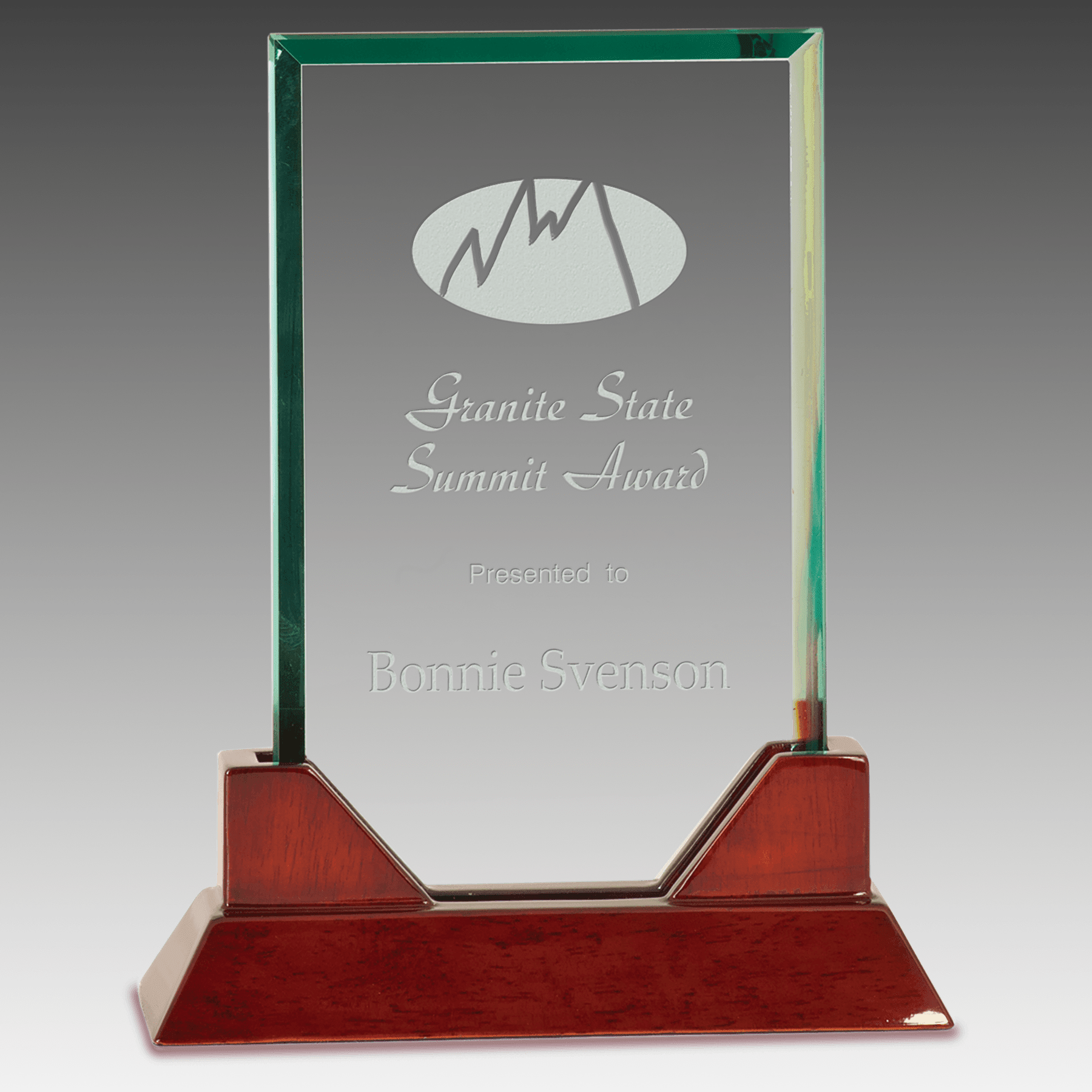 8.75" Rectangle Glass with Rosewood Piano Finish Base
