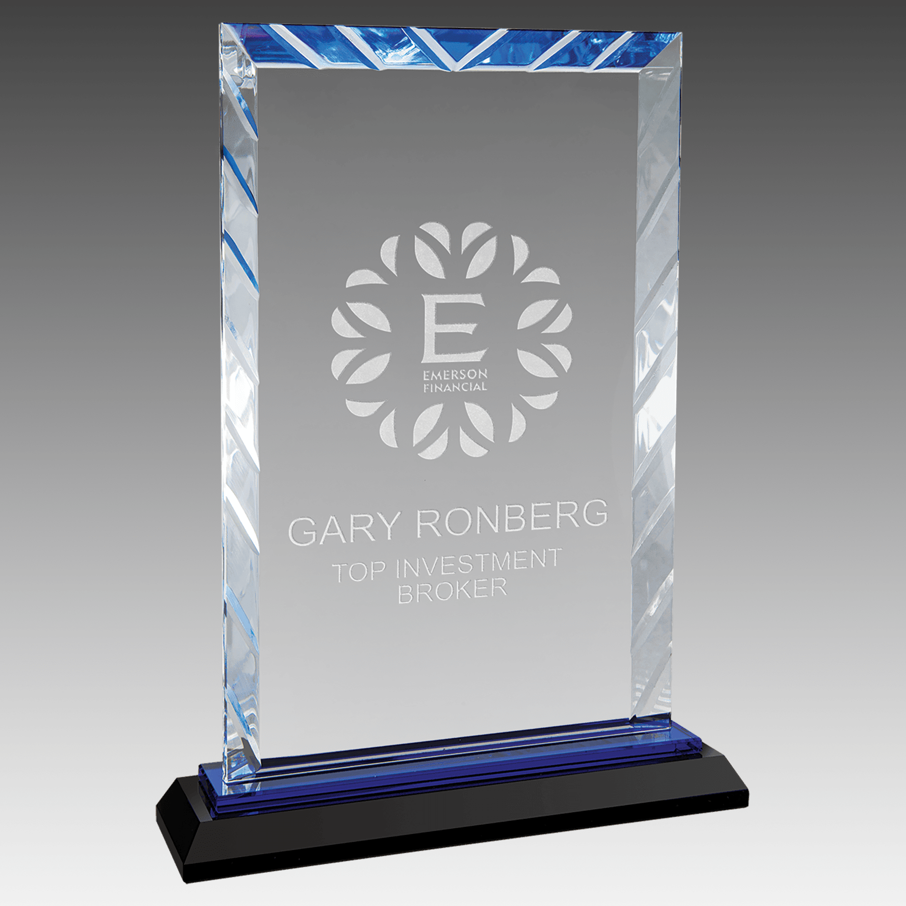 9" Rectangle Accent Glass on Blue Base