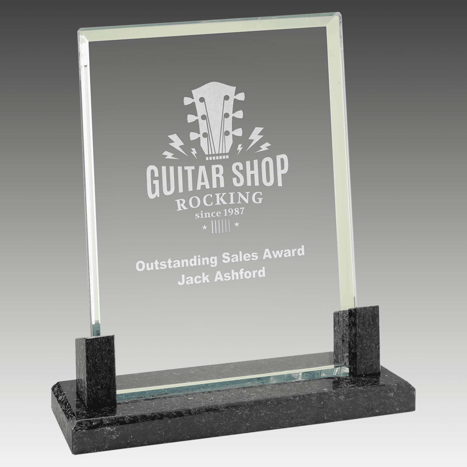 7" Rectangle Glass with Black Marble Base