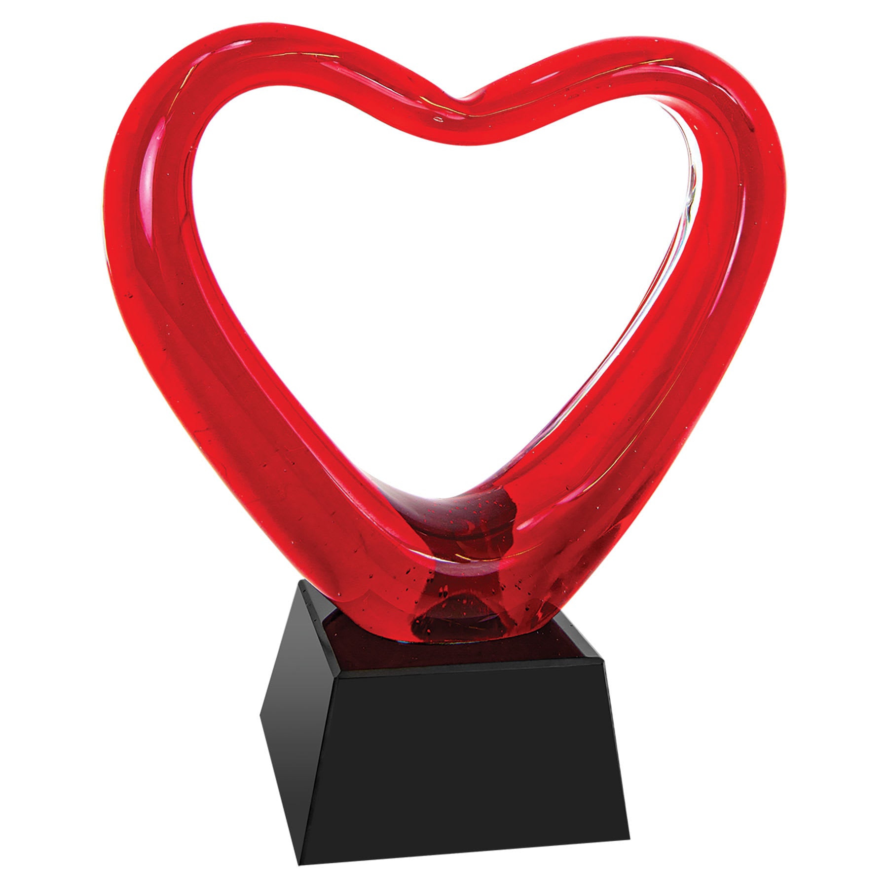 6.5" Red Heart Art Glass with Black Base