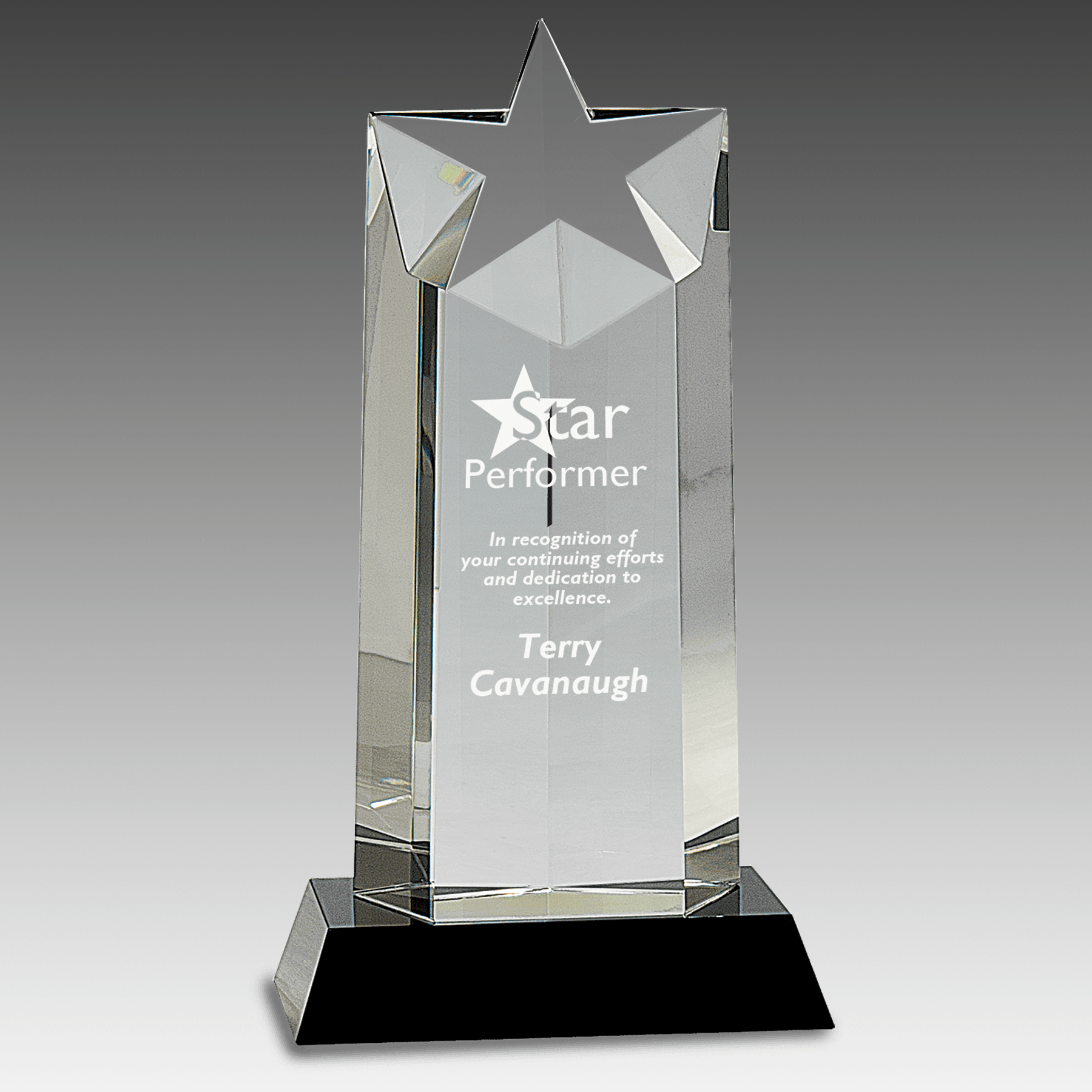 10" Crystal Star Column on Black Pedestal Base