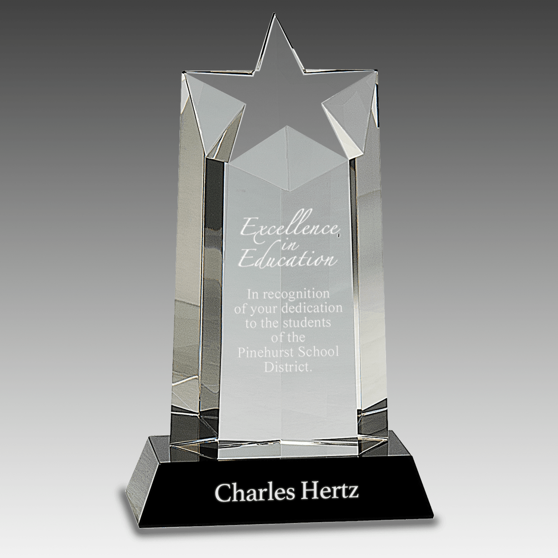 9.25" Crystal Star Column on Black Pedestal Base