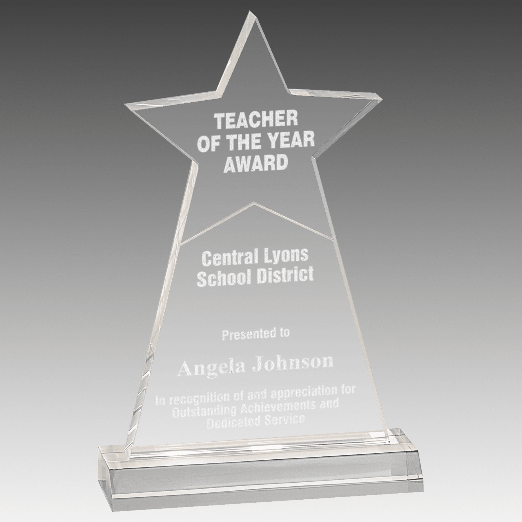 4.75" x 8" Clear Star Obelisk Acrylic with 5.75" inch Base