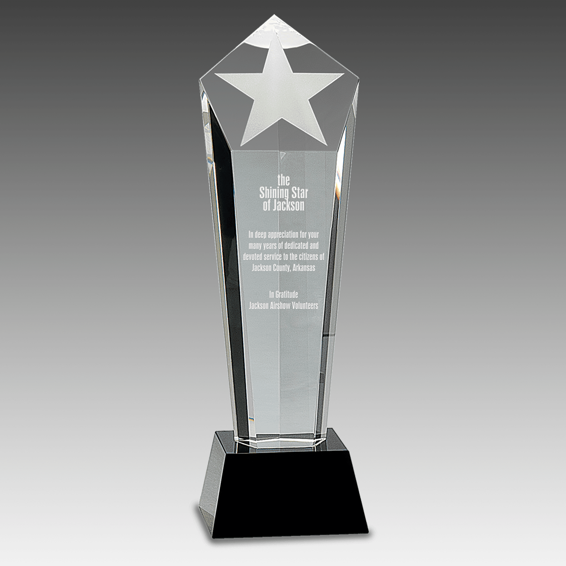11.75" Crystal Frosted Star Column on Black Pedestal Base