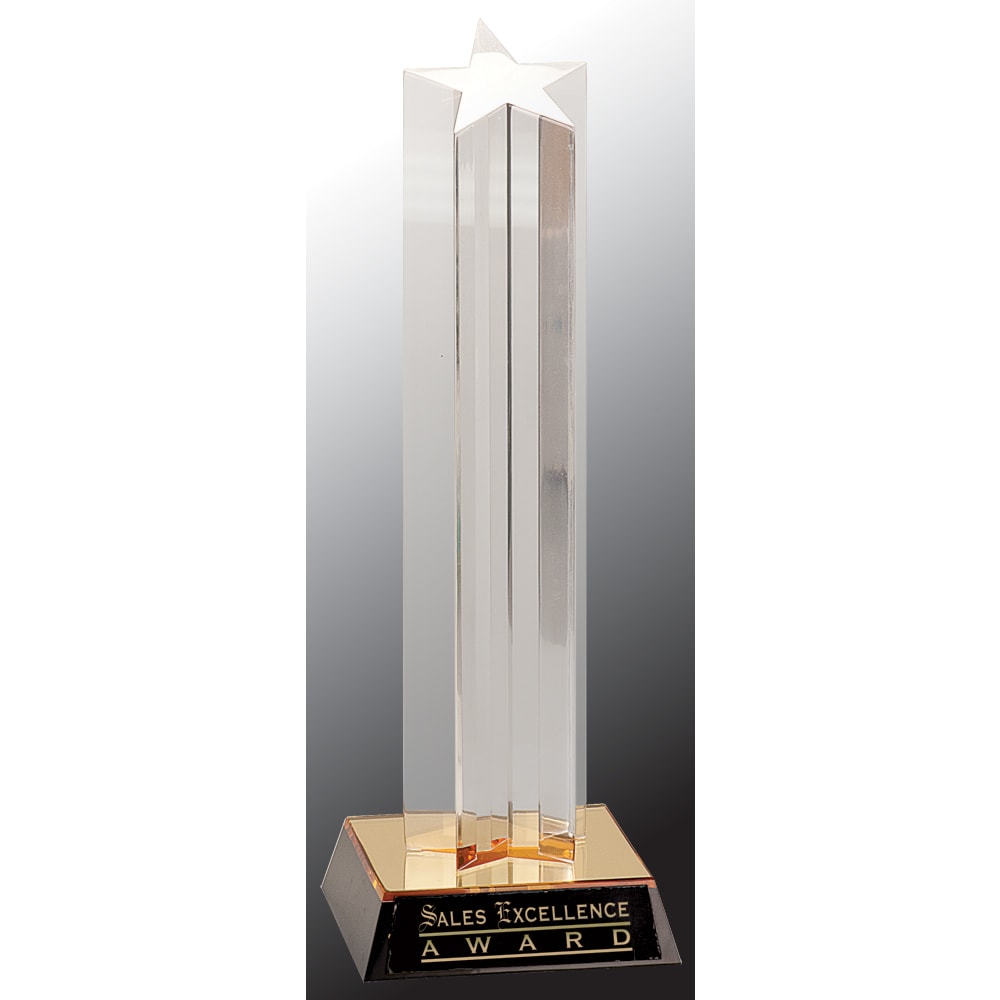 11" Clear Single Star Column Acrylic with Gold/Black Base