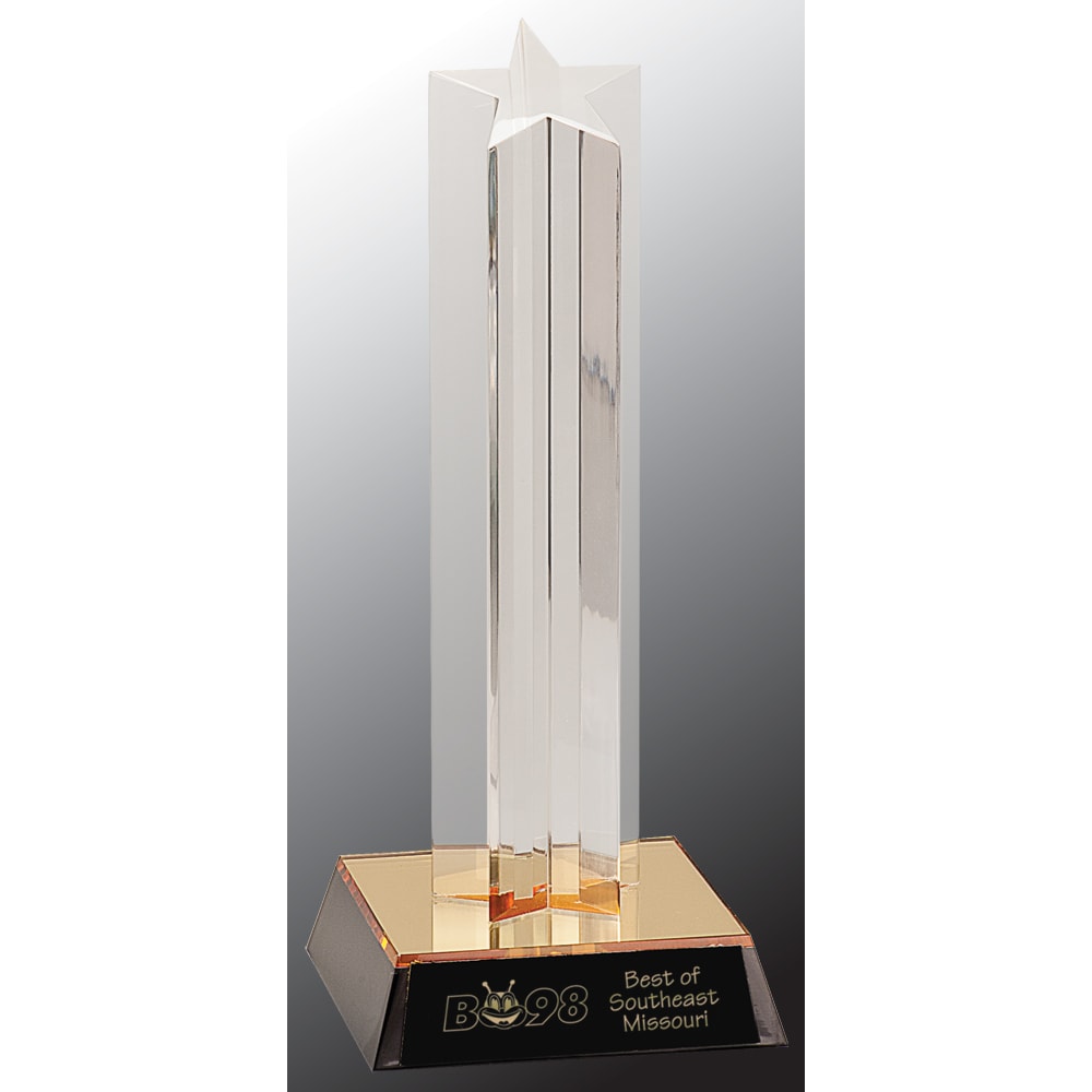 9" Clear Single Star Column Acrylic with Gold/Black Base