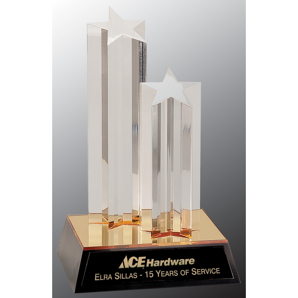 9.5" Clear Double Star Column Acrylic with Gold/Black Base